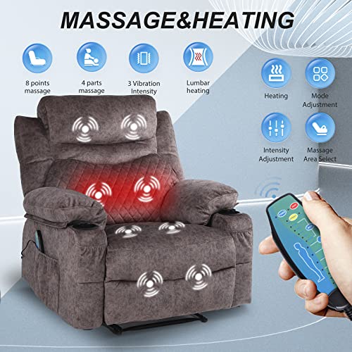 Oversized Grey Fabric Recliner with Massage and Heat X67856