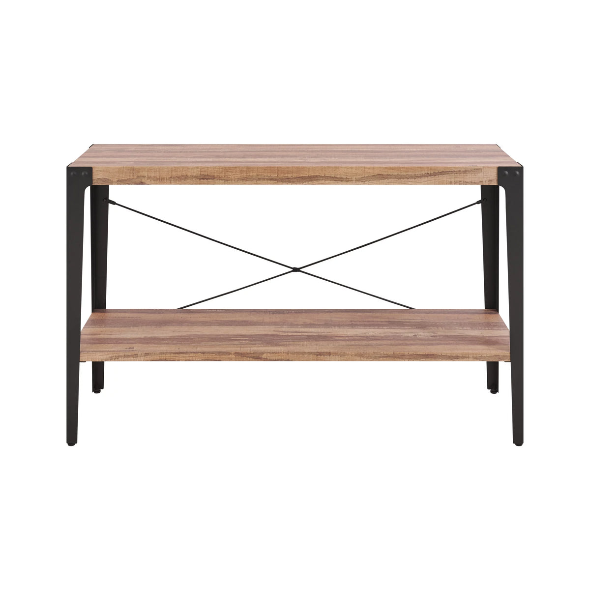 Industrial Console Table with Metal Legs and Distressed Wood Finish F73619