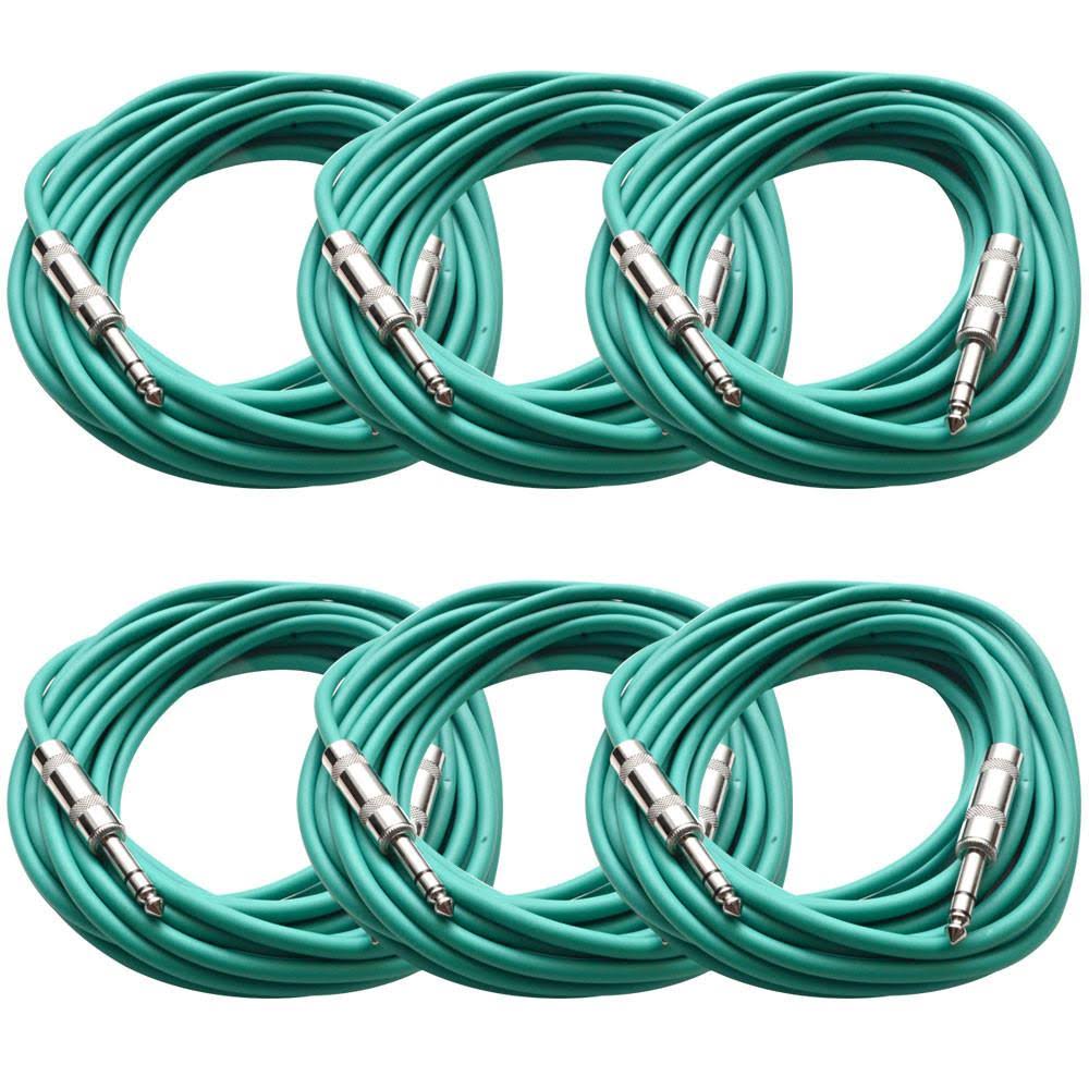 Pack of Six 25 Foot Green 1/4 TRS Patch Cable J17352