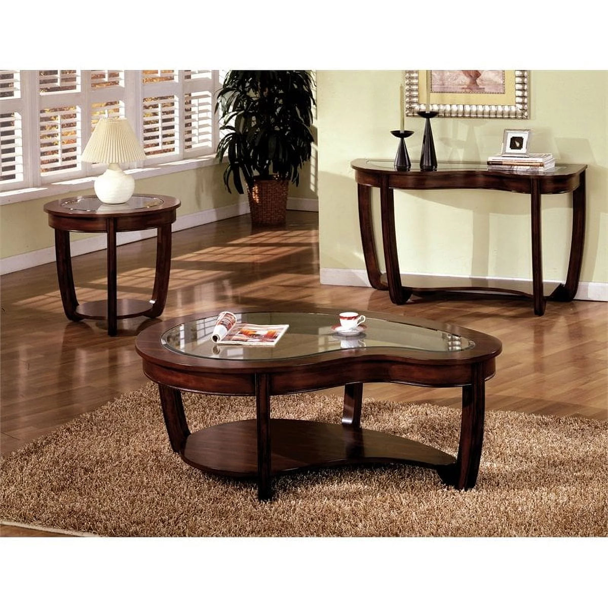 Solid Wood 1-Shelf Coffee Table in Dark Cherry H2575