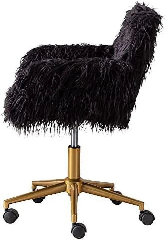 Fluffy Faux Fur Swivel Desk Chair with Wheels R7501