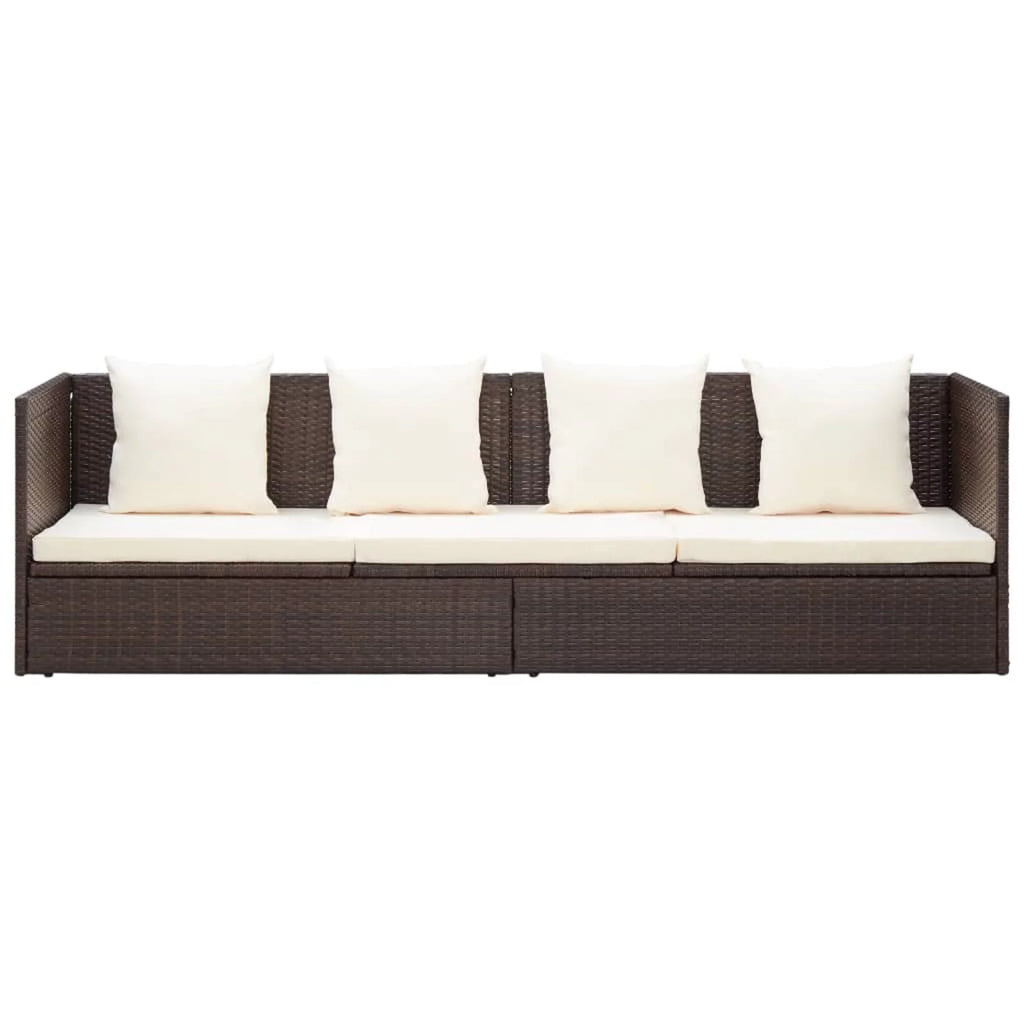 Outdoor Bed with Cushion Pillows Poly Rattan Brown F192933