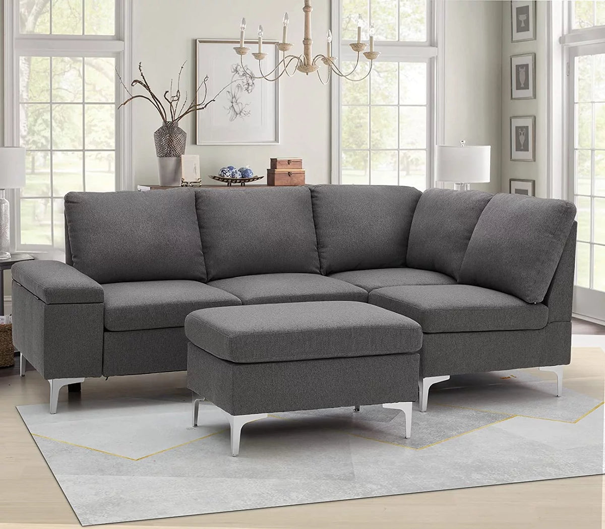 Gray Sectional Sofa with Armrest Storage L131781