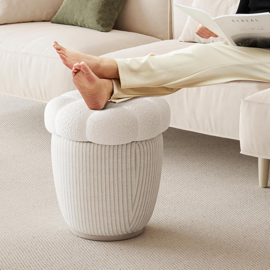White Round Ottoman with Removable Lid R94092
