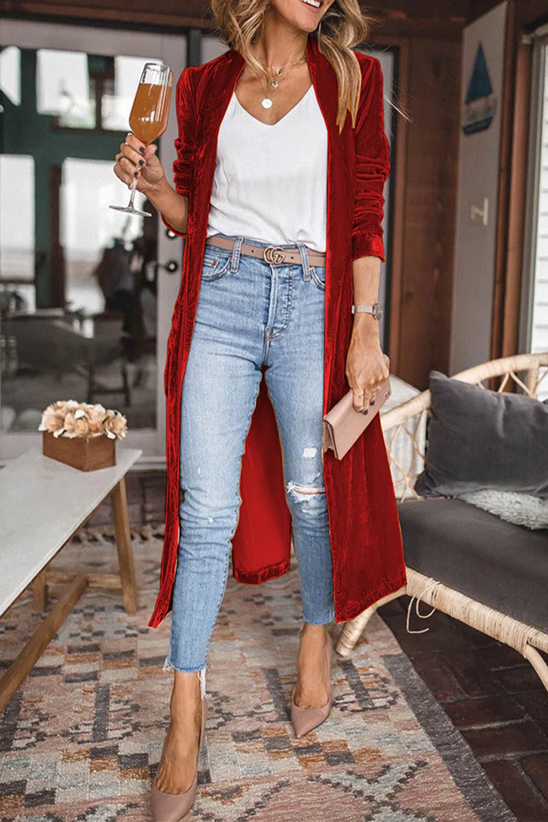 Solid Patchwork Cardigan Collar Outerwear Y432
