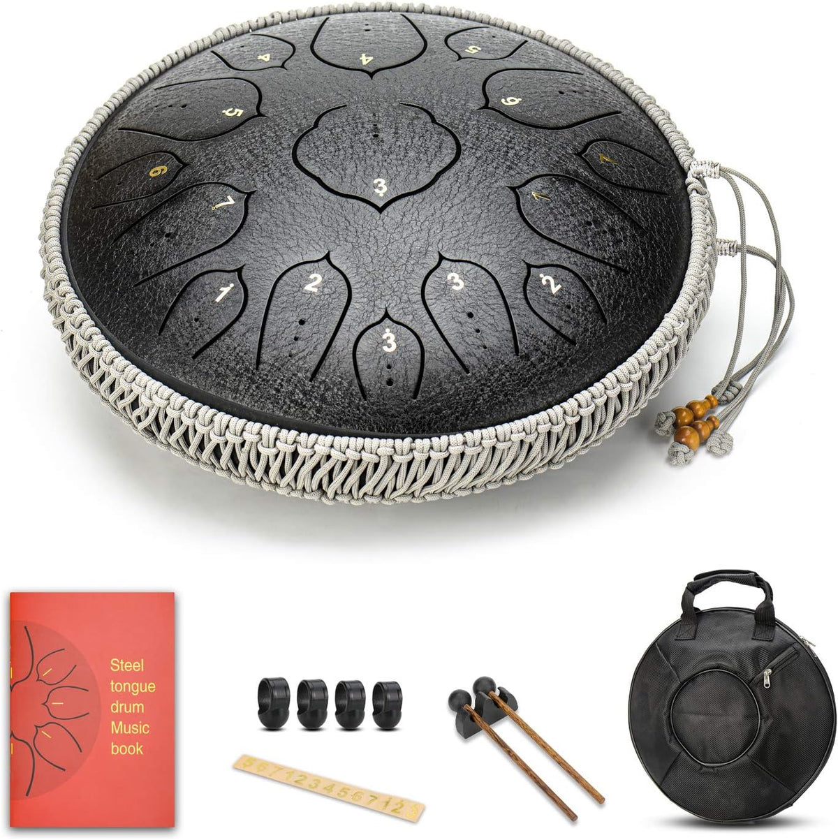 Green 15 Notes 14 Inches Steel Tongue Drum with Carrying Bag & Mallets W317