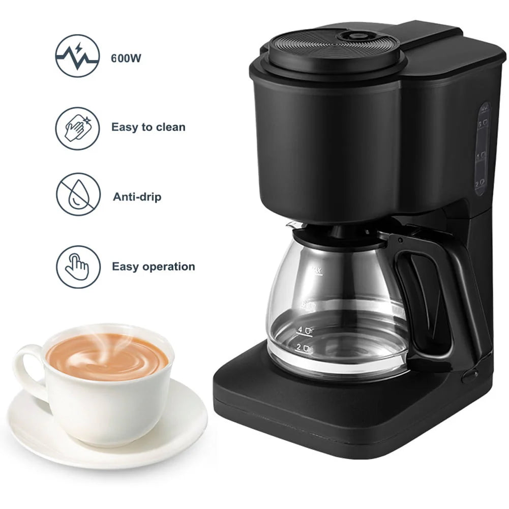 6 Cup Coffee Maker with Glass Carafe and Reusable Filter Q7531