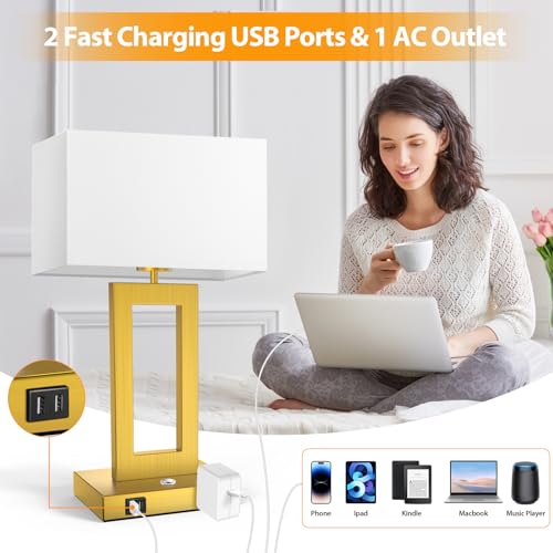 3 Color Temperatures Touch Control Table Lamps Set of 2 with USB Ports E352638