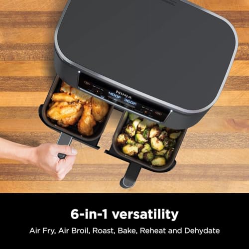 10 Quart DualZone XL 2-Basket Air Fryer, Grey B1172
