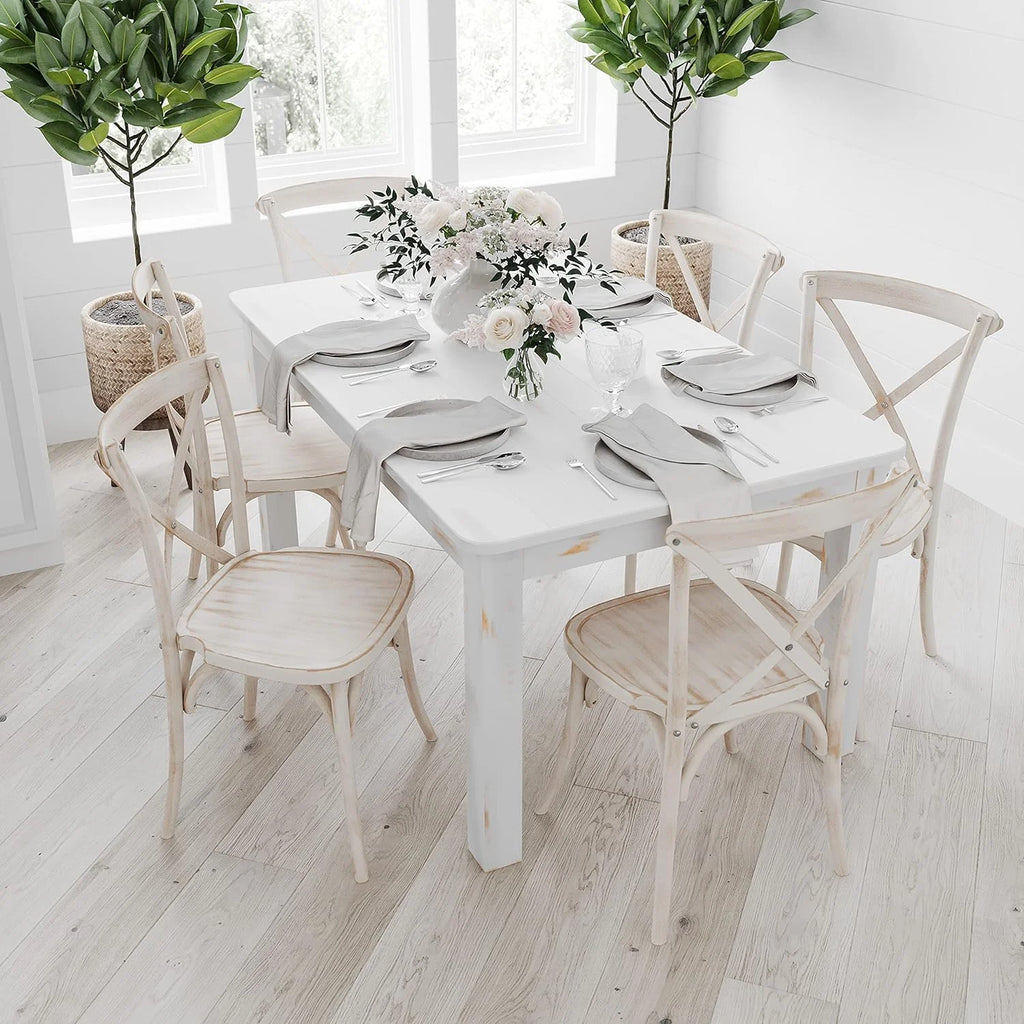 60" X 38" Rectangular Antique Rustic White Solid Pine Dining Table E4141