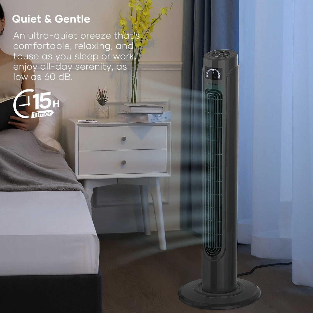 36 Tower Fan with Remote, 3 Speeds 3 Modes 15H Timer, 90° Oscillating, Grey S81923
