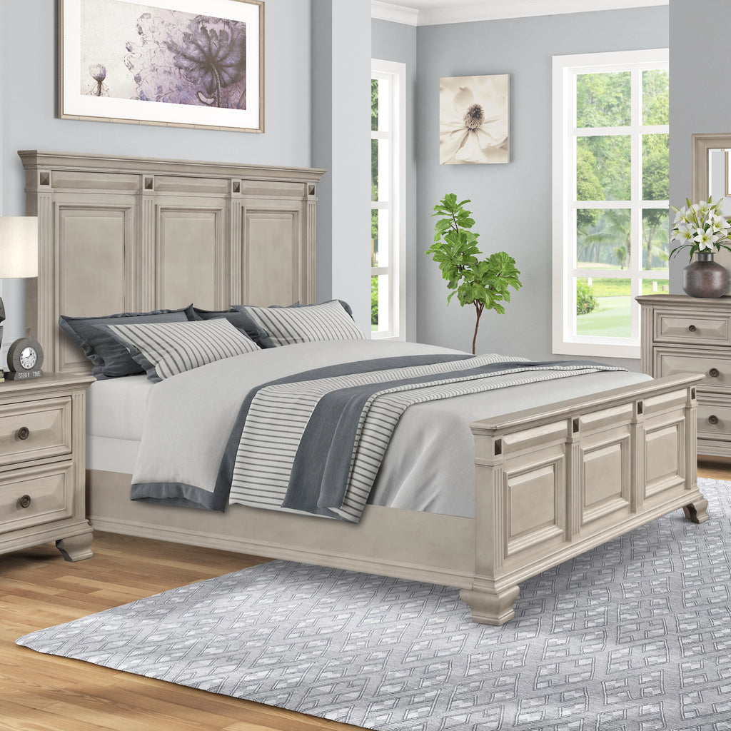 Queen Wood Bedroom Set with Dresser Mirror and Two Nightstands F49887