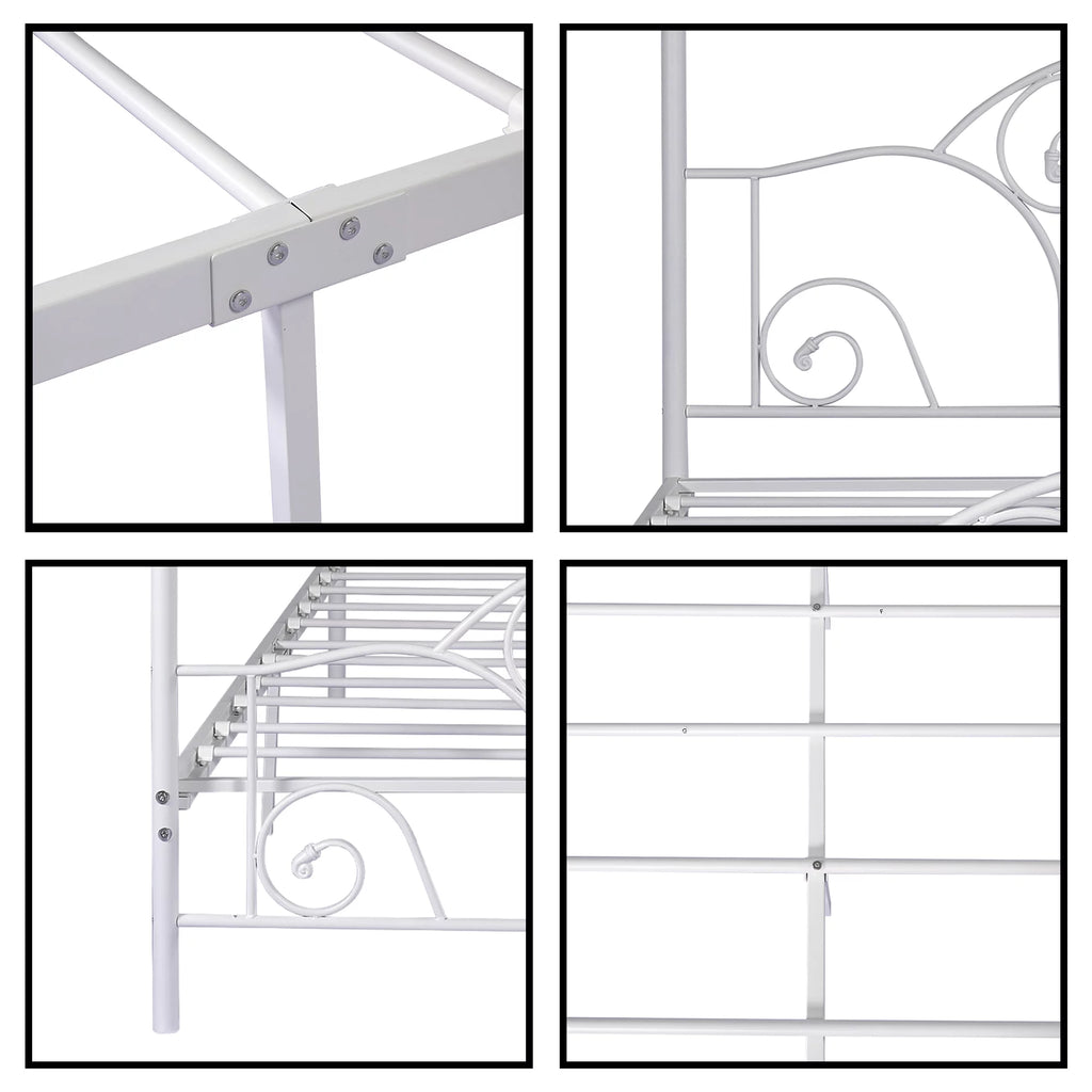 Vintage White Full Size Metal Canopy Bed Frame I8627
