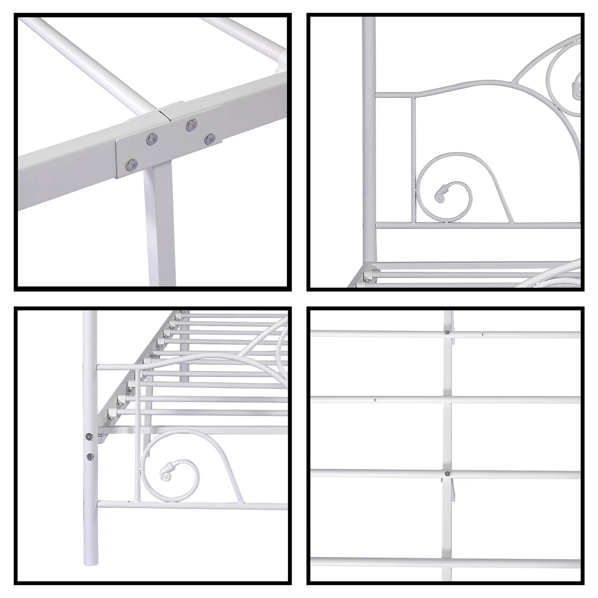 Vintage White Full Size Metal Canopy Bed Frame I8627