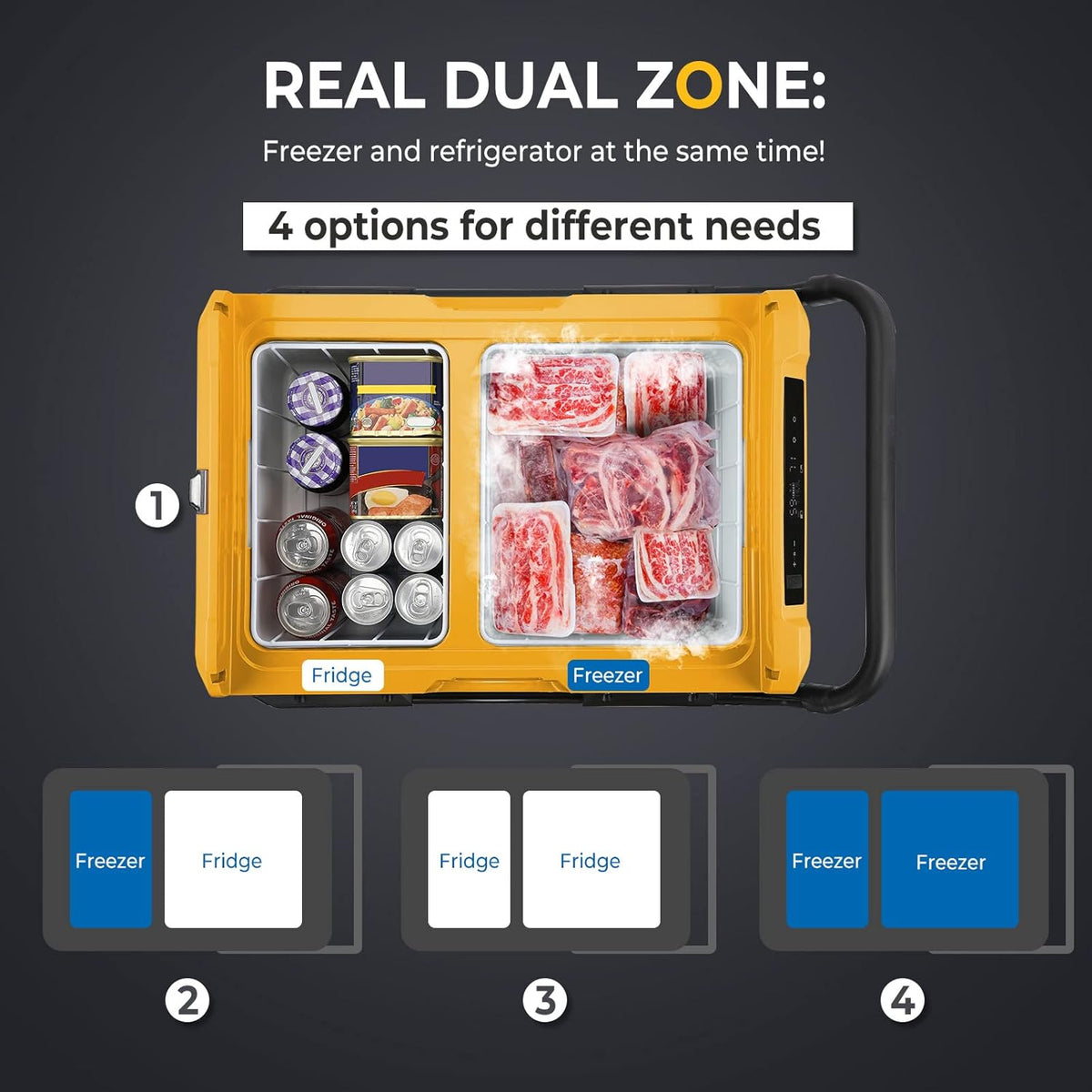 12 Volt Dual Zone Portable Refrigerator Freezer, 48 Quart (45L) Compressor, -4℉-68℉ S54857