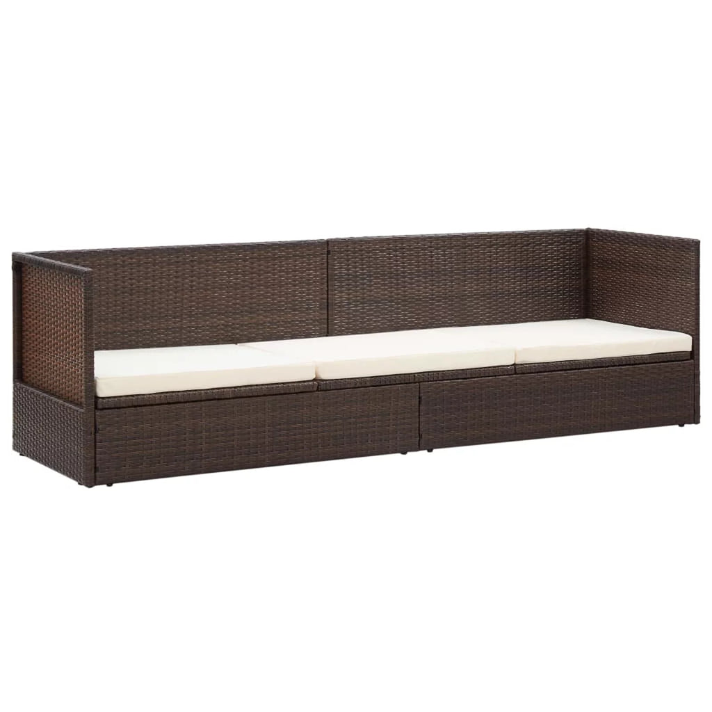 Outdoor Bed with Cushion Pillows Poly Rattan Brown F192933