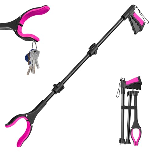 Pink Foldable Reacher Grabber Tool with 360° Rotating Jaw D2441