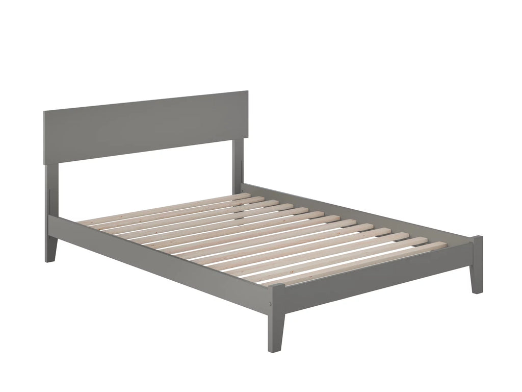 Grey Full Low Profile Wood Platform Bed Frame with Panel Headboard F468
