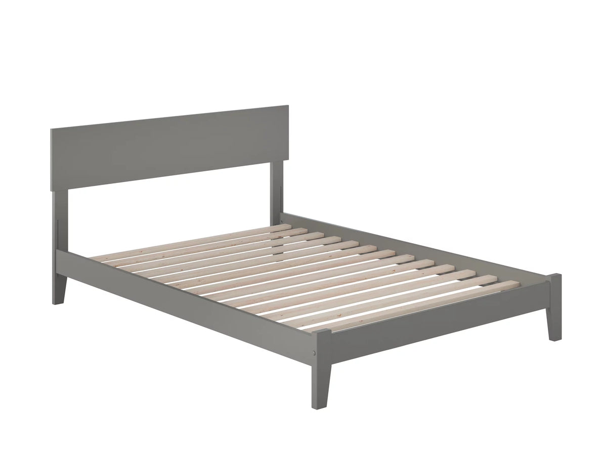 Grey Full Low Profile Wood Platform Bed Frame with Panel Headboard F468