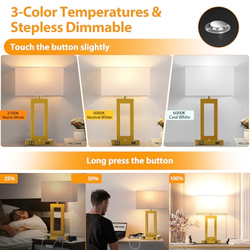 3 Color Temperatures Touch Control Table Lamps Set of 2 with USB Ports E352638