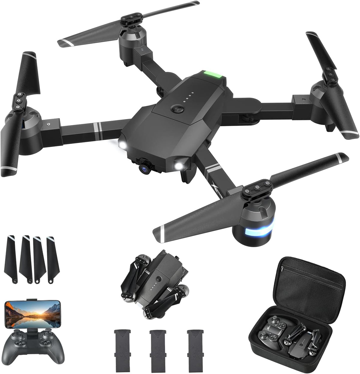 Foldable 1080P FPV Drone with 3 Batteries & Carrying Case M8992