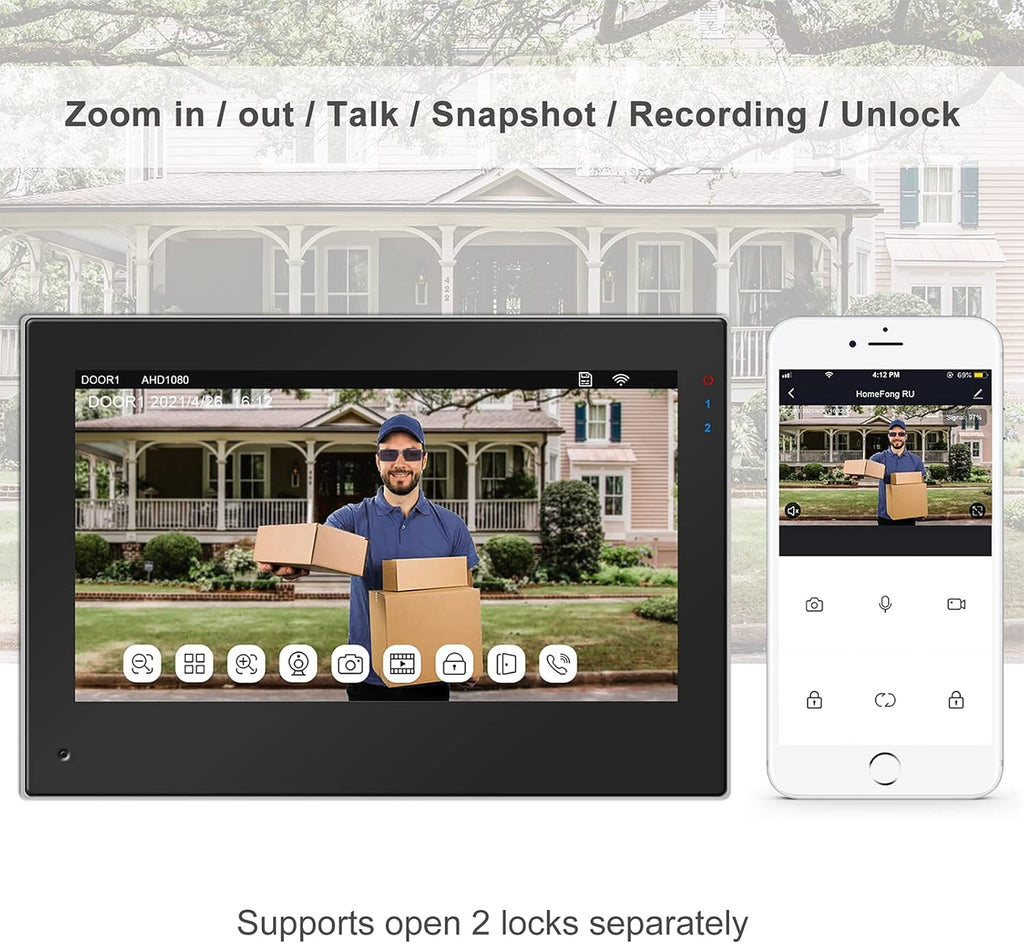 WiFi Video Doorbell with Monitor, 7 Inch Touch Screen Camera 1080P, RFID Password Unlock R286877