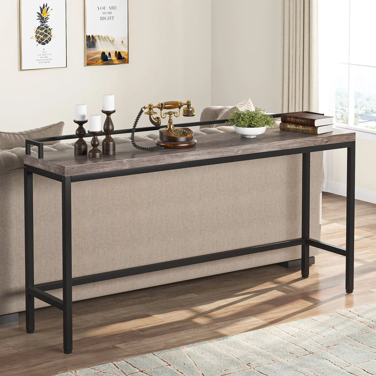 70.9 inch Long Narrow Brown Rustic Console Table O599364
