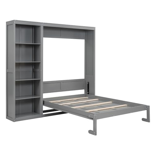 White Full Size Murphy Bed with Storage Shelves I93290