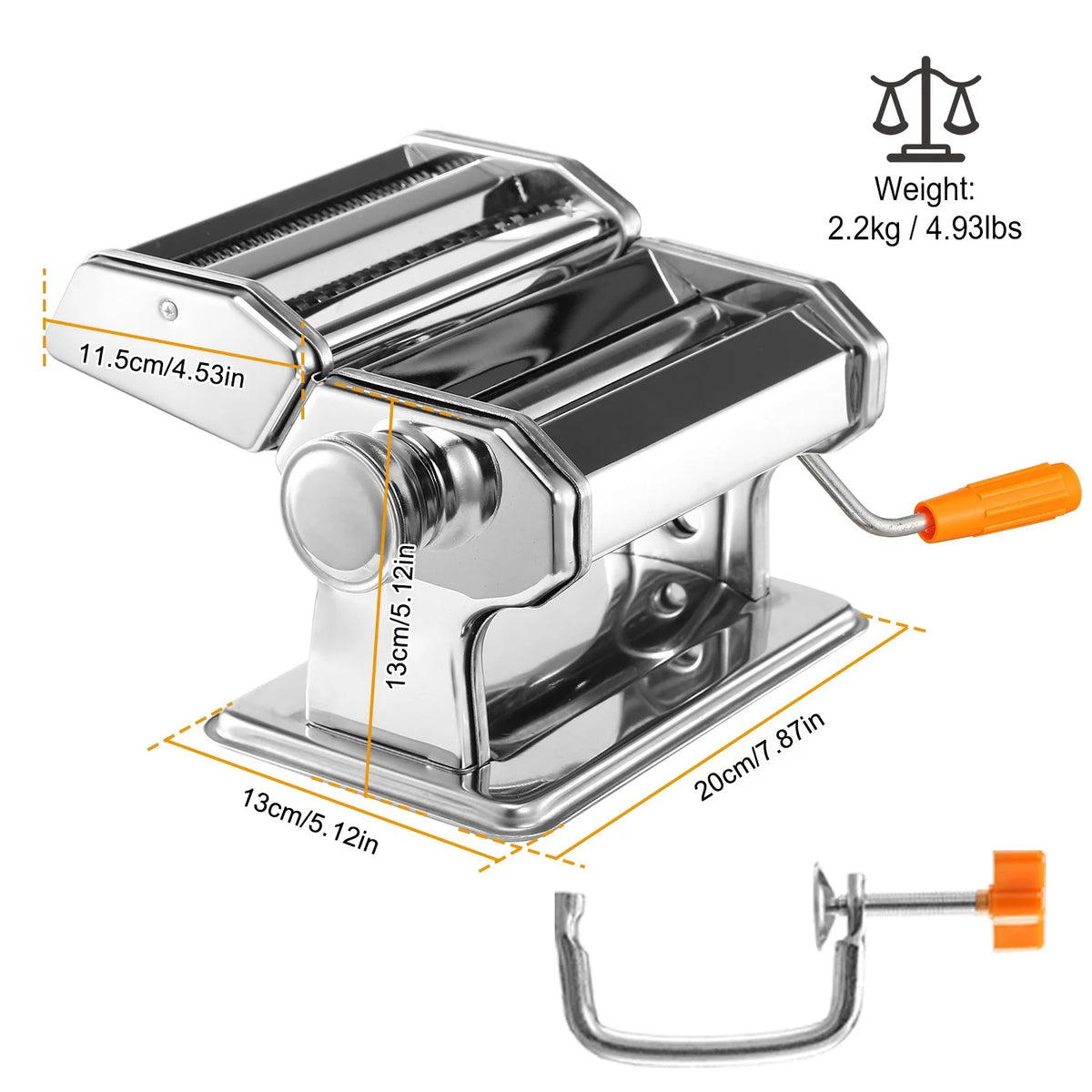Silver Pasta Maker with 6 Thickness Settings and Rollers Cutter V503571