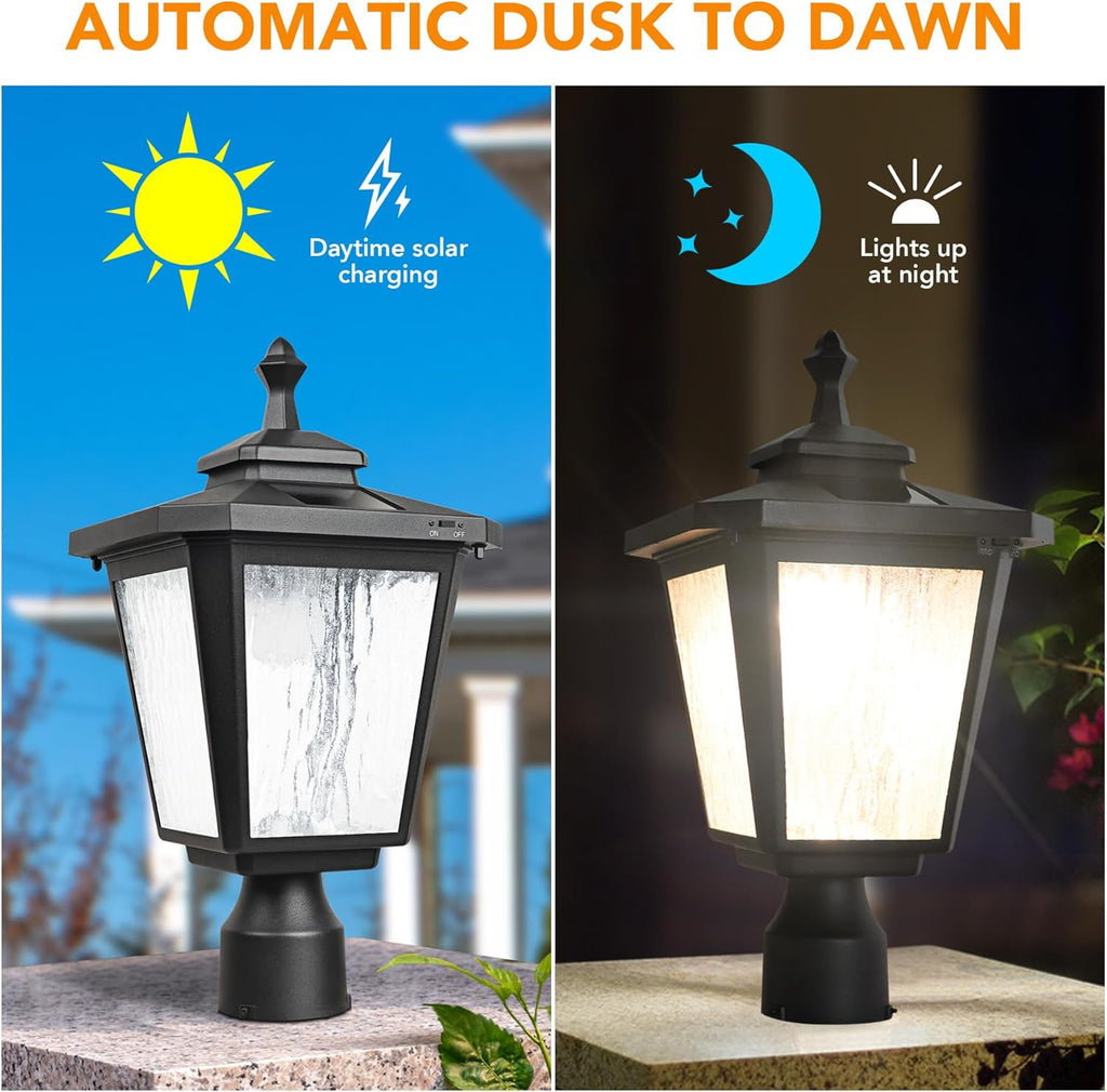 76" Height Solar Lamp Post Lights with Planter, Die-Casting Aluminum, Glass Lampshade with Warm White LED, Matte Black M94037
