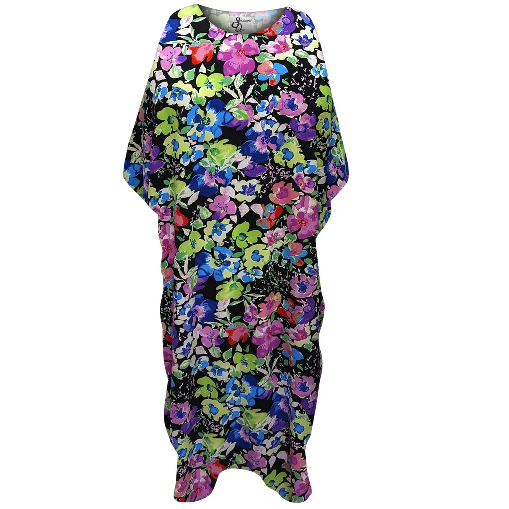 Colorful Garden Print Caftan Dress W539
