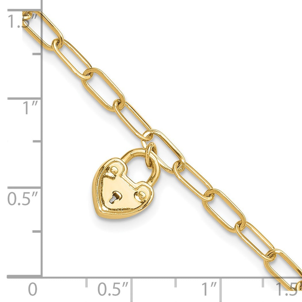 14k Gold Love Heart Lock Charm Pendant Necklace Paperclip Link Bracelet P83694