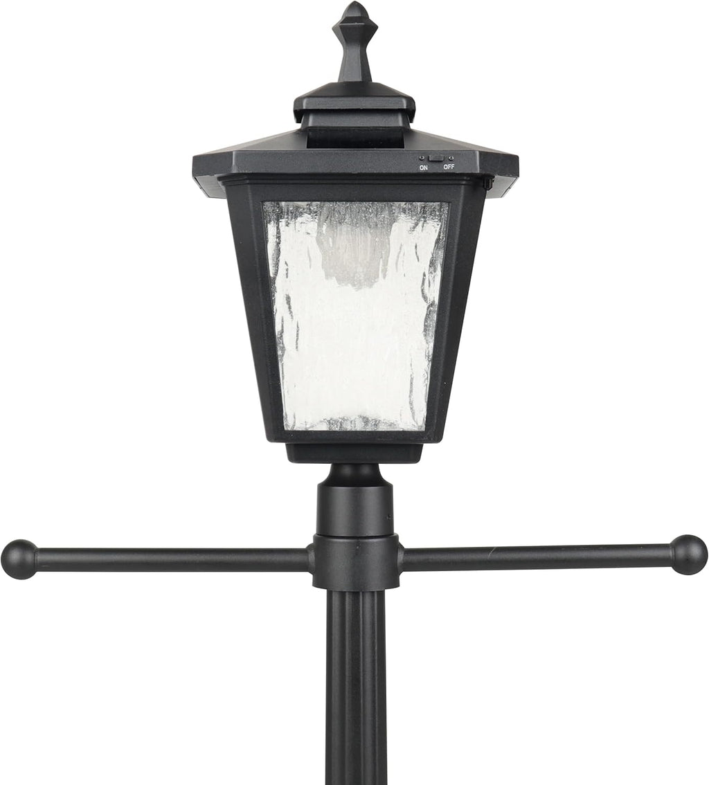76" Height Solar Lamp Post Lights with Planter, Die-Casting Aluminum, Glass Lampshade with Warm White LED, Matte Black M94037
