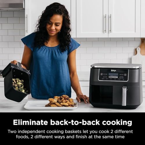 10 Quart DualZone XL 2-Basket Air Fryer, Grey B1172