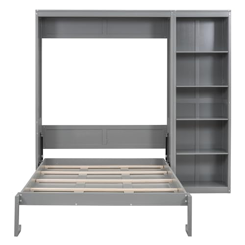 White Full Size Murphy Bed with Storage Shelves I93290