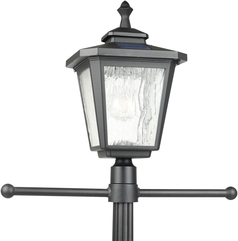 76" Height Solar Lamp Post Lights with Planter, Die-Casting Aluminum, Glass Lampshade with Warm White LED, Matte Black M94037