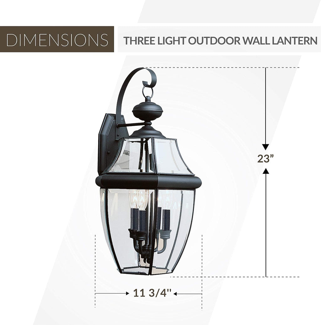 Black Three-Light Outdoor Wall Lantern R834