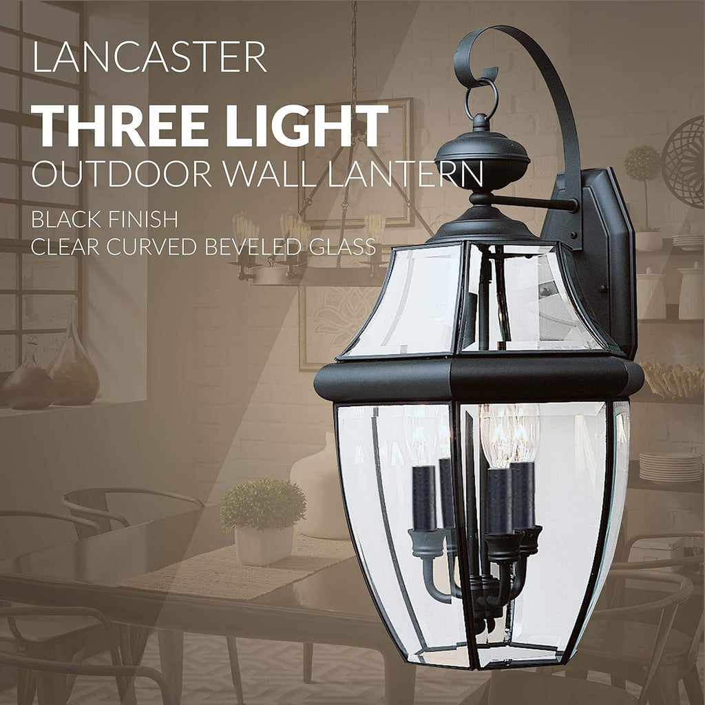Black Three-Light Outdoor Wall Lantern R834