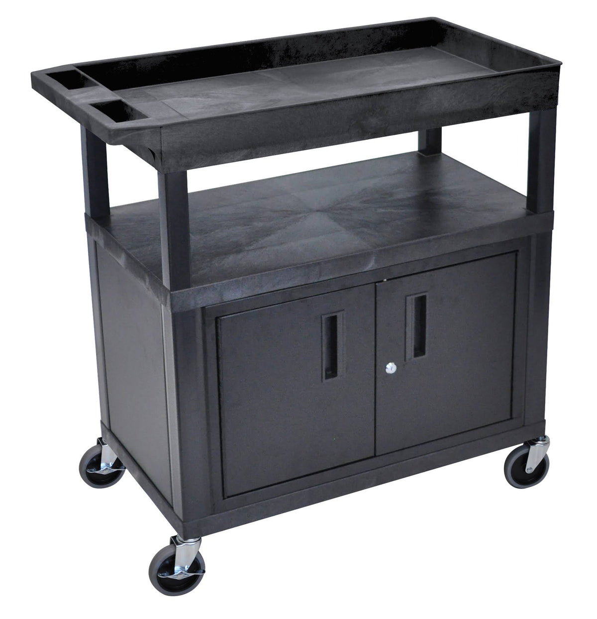 Black Two Flat One Tub Shelves Utility Cart T740