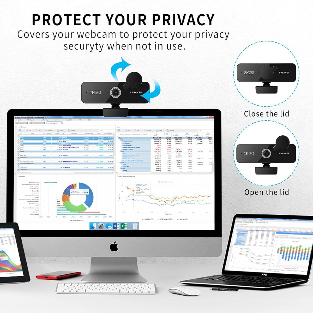 2K QHD USB Webcam with Dual Microphones and Two Speakers T427096