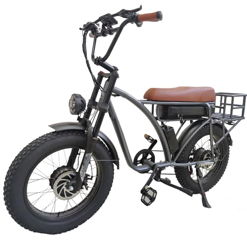 Dual Motor 2000W Electric Bike, Full Suspension, 18AH Removable Battery, Fat Tire Bicycle with Long Seat & Basket T1357