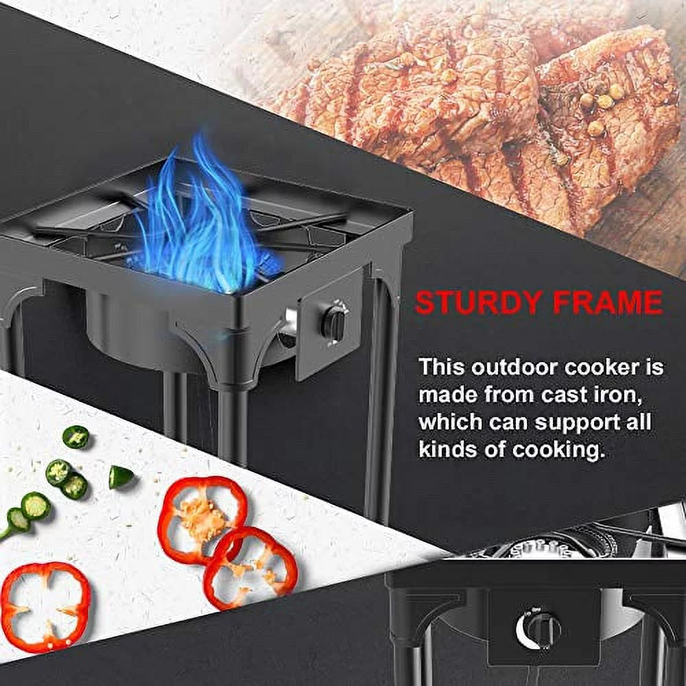 Portable Propane Stove, Single Burner with Gas Hose, Detachable Legs Q65931