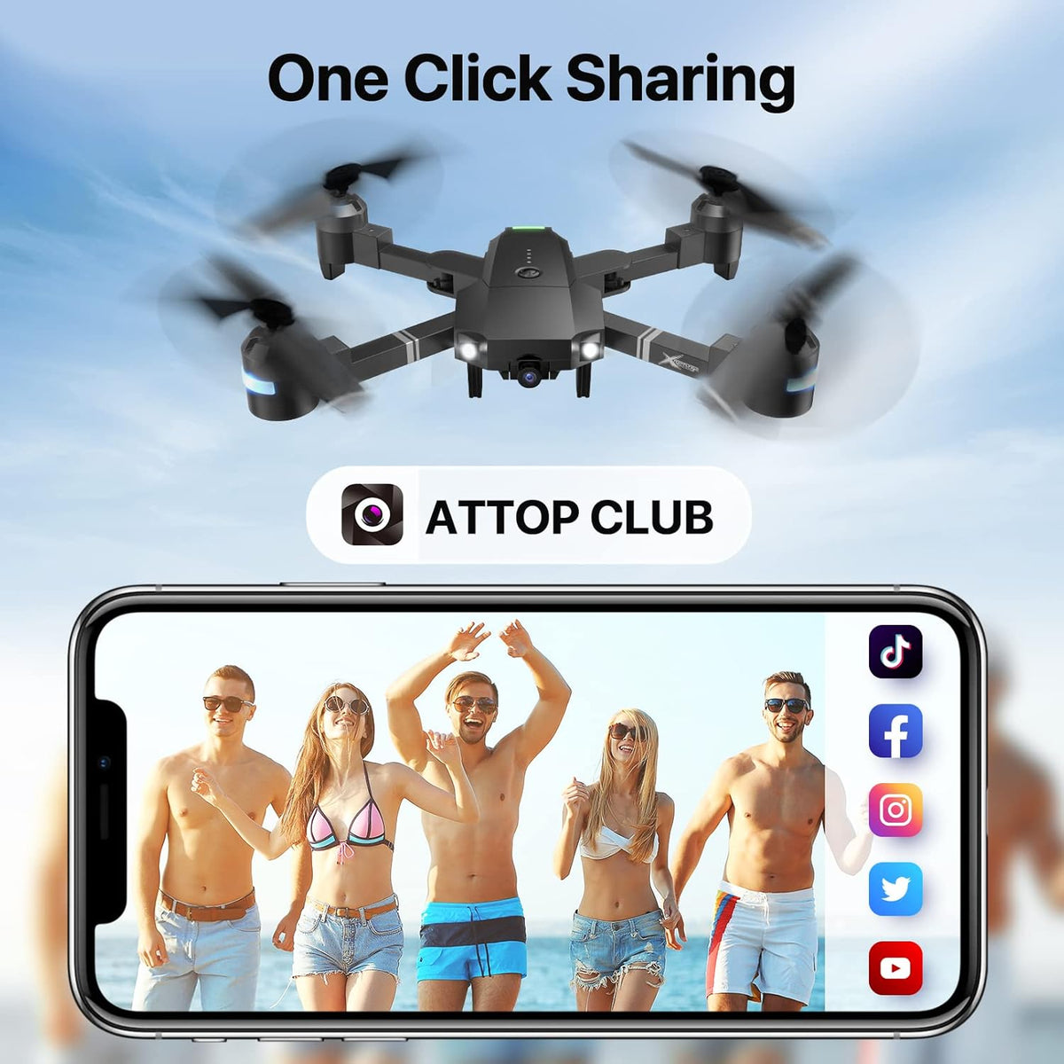 Foldable 1080P FPV Drone with 3 Batteries & Carrying Case M8992