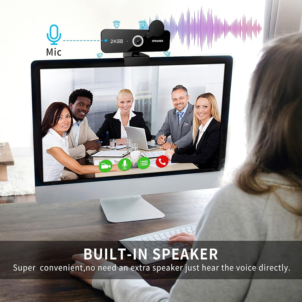 2K QHD USB Webcam with Dual Microphones and Two Speakers T427096
