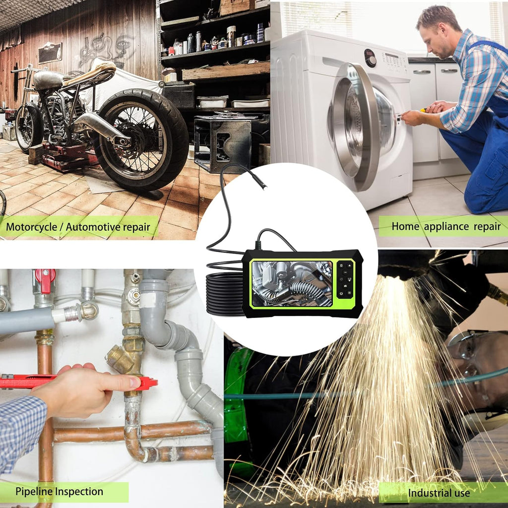 Dual Lens Video Endoscope Camera with Lights, 1080P Borescope Inspection Camera, 8 mm IP67 Waterproof, 16.5FT Semi-Rigid Cable, 32GB Card D42543