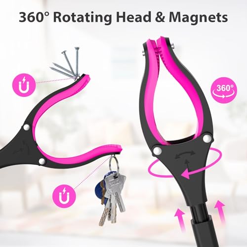 Pink Foldable Reacher Grabber Tool with 360° Rotating Jaw D2441