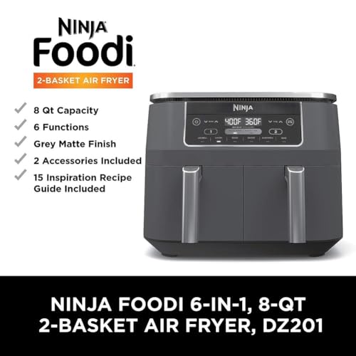 10 Quart DualZone XL 2-Basket Air Fryer, Grey B1172