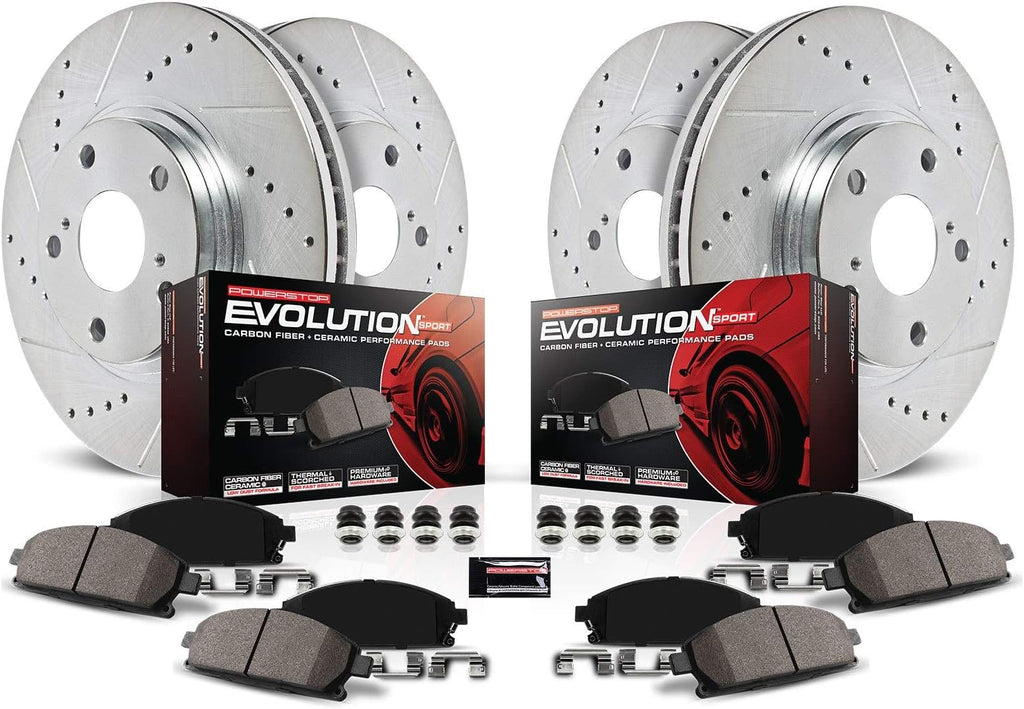 Front and Rear Carbon Fiber Brake Pads with Drilled & Slotted Brake Rotors Kit W509