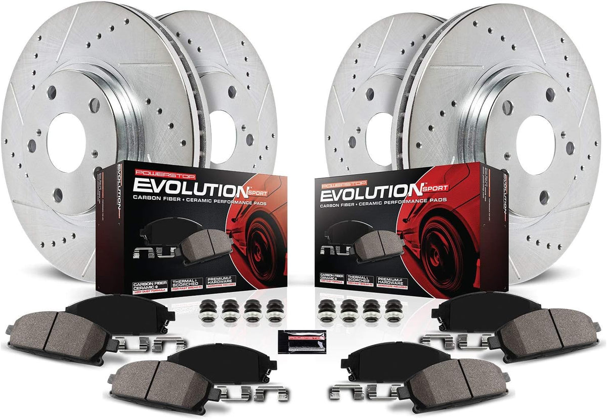 Front and Rear Carbon Fiber Brake Pads with Drilled & Slotted Brake Rotors Kit W509