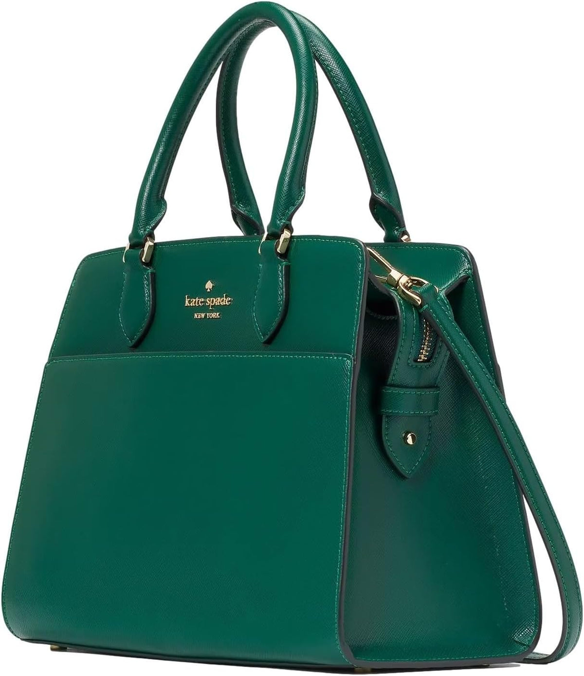 Medium Saffiano Leather Satchel Bag, Deep Jade O428636